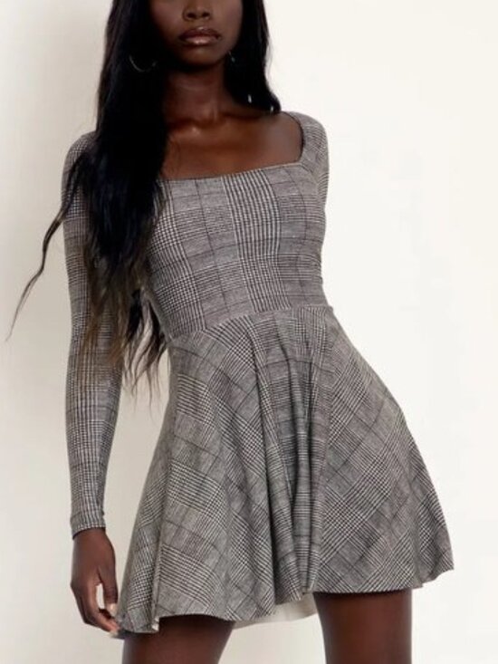 Blackmilk Dresses & Skirts - Blackmilk - Tweed Mono Squared Up Mini Skater Dress - Limited